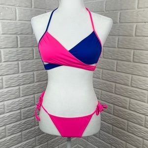 PINK Victoria’s Secret Swim Bathing Suit Pink Blue Bikini String Tie Size Small